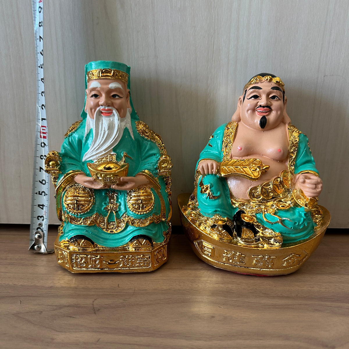 ベトナムの福禄寿(財神)と弥勒菩薩(布袋様)の置き物2個セット 風水開運のアイテム