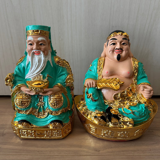 ベトナムの福禄寿（財神）と弥勒菩薩（布袋様）の置き物2個セット　風水開運のアイテム